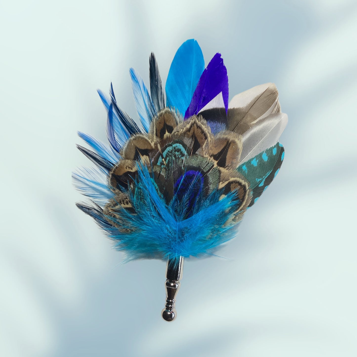 Turquoise, blue & Natural Feather Lapel Pin CFLP228
