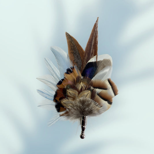 Blue & Natural Feather Lapel Pin CFLP236