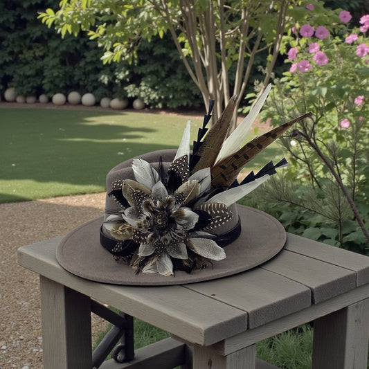 Black, White 7 Natural Feather Hat Pin (CFP821)