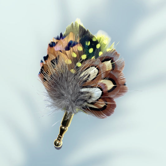Yellow & Natural Feather Lapel Pin CFLP239