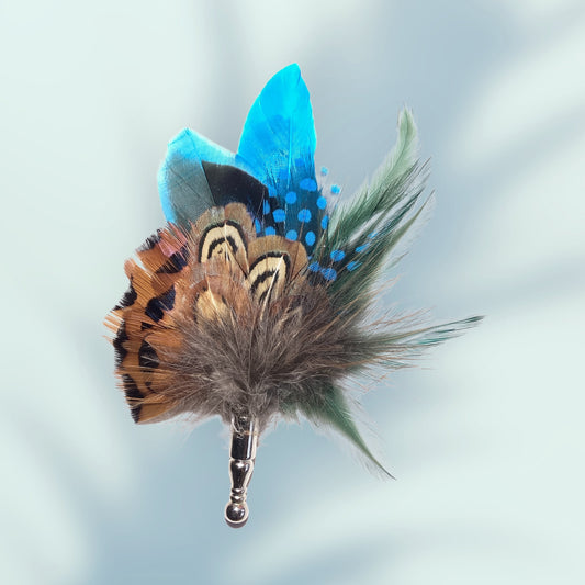 Teal & Natural Feather Lapel Pin CFLP240