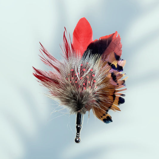 Red & Natural Feather Lapel Pin CFLP241