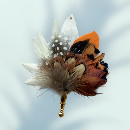 Orange & Natural Feather Lapel Pin CFLP244