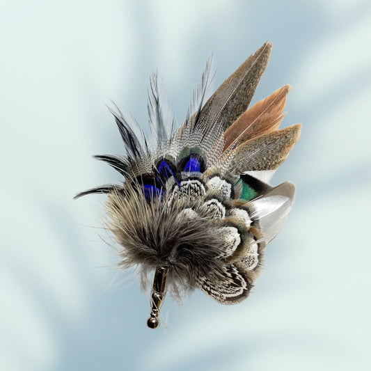 Blue & Natural Feather Lapel Pin CFLP248