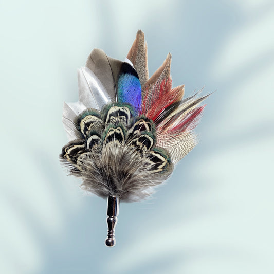 Red & Natural Feather Lapel Pin CFLP249