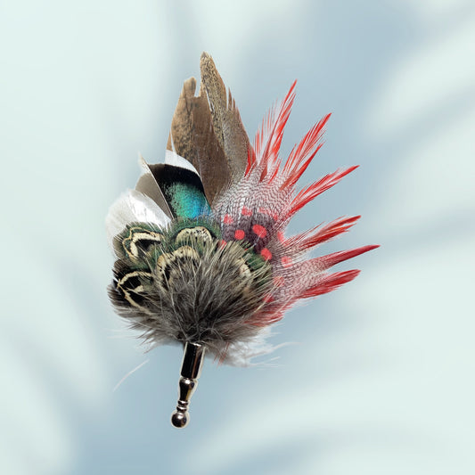 Red & Natural Feather Lapel Pin CFLP250