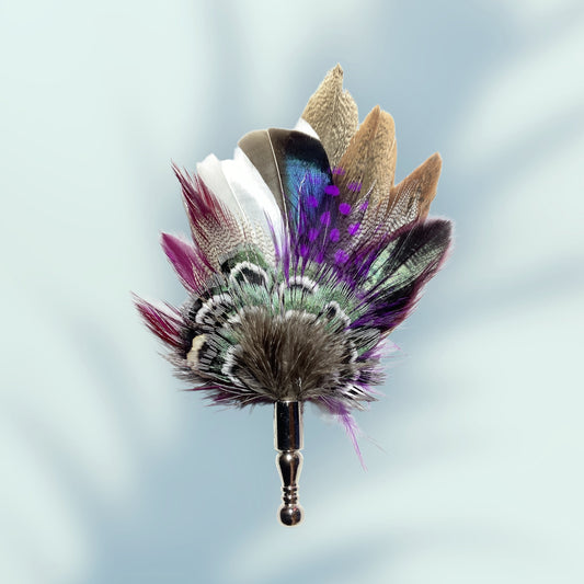 Damson, Purple & Natural Feather Lapel Pin CFLP252