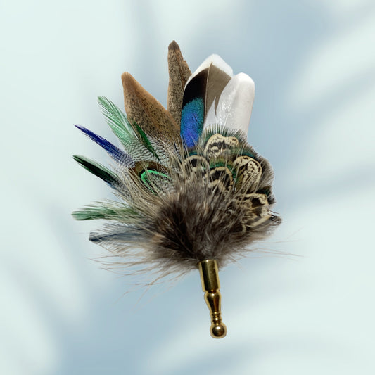Green, Blue & Natural Feather Lapel Pin CFLP256