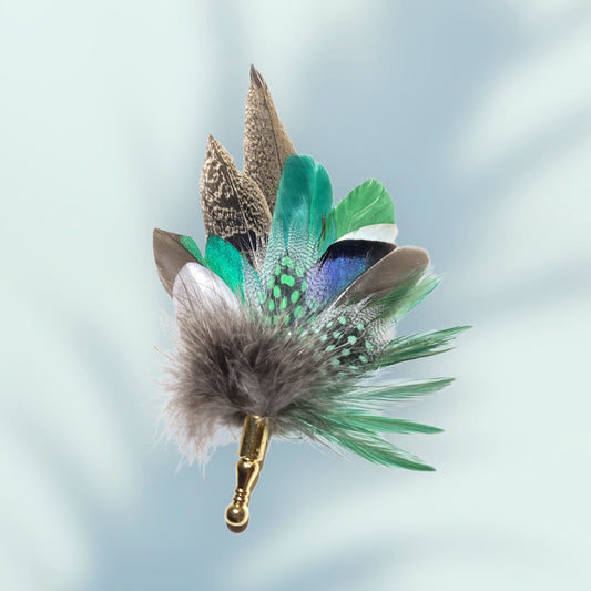 Green, & Natural Feather Lapel Pin CFLP257