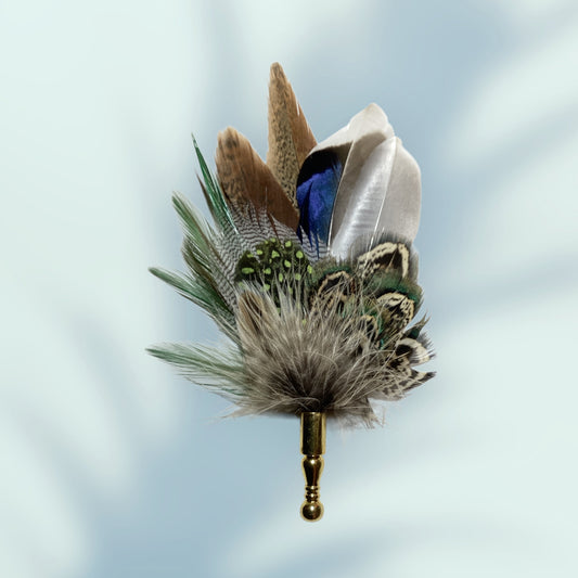 Green, Blue & Natural Feather Lapel Pin CFLP258