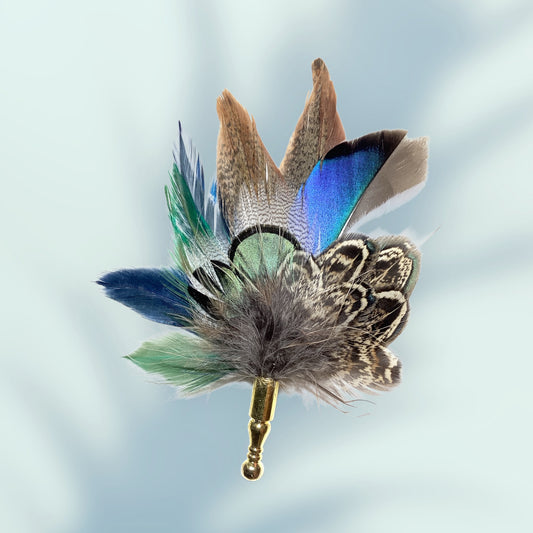 Green, Blue & Natural Feather Lapel Pin CFLP259