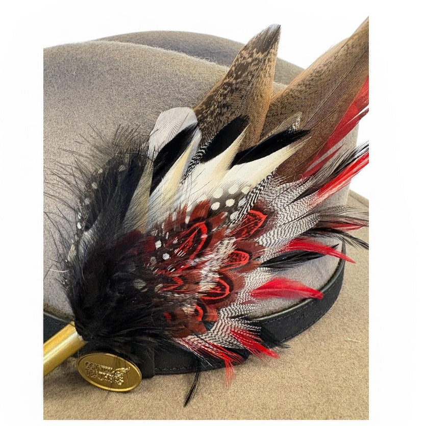 Red, Black, White and Natural Feather Hat Pin CFP841