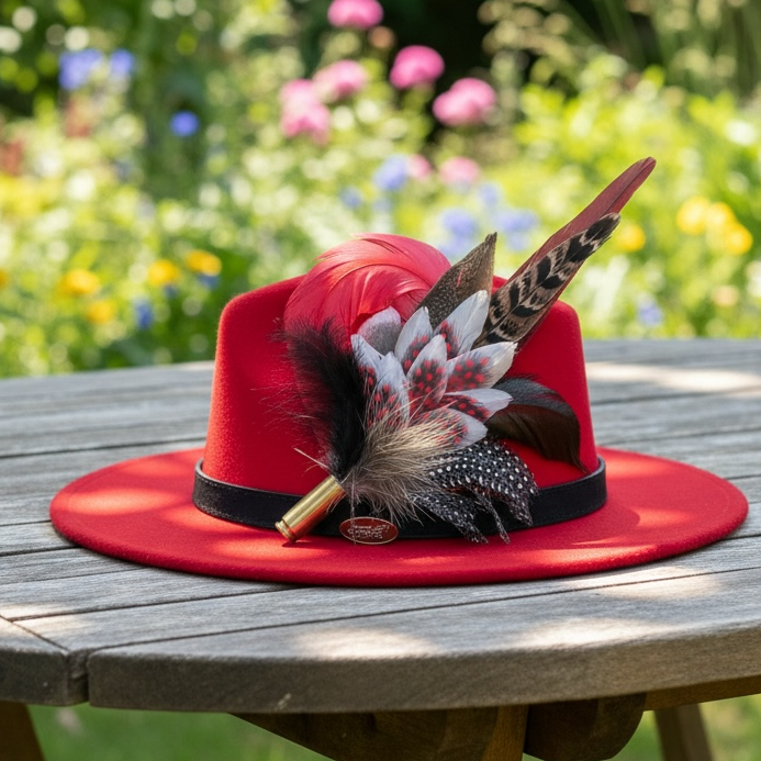 Red, Black, White and Natural Feather Hat Pin CFP840