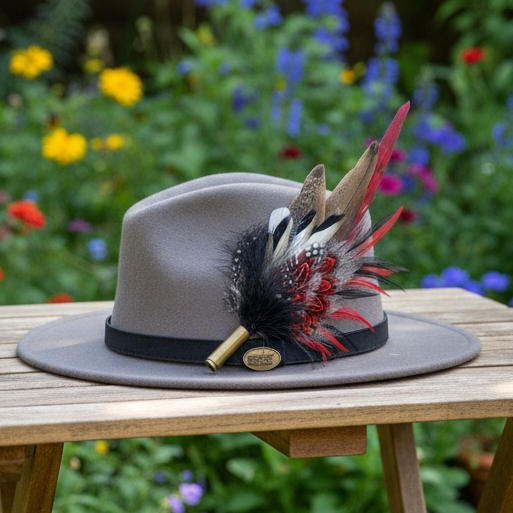 Red, Black, White and Natural Feather Hat Pin CFP841