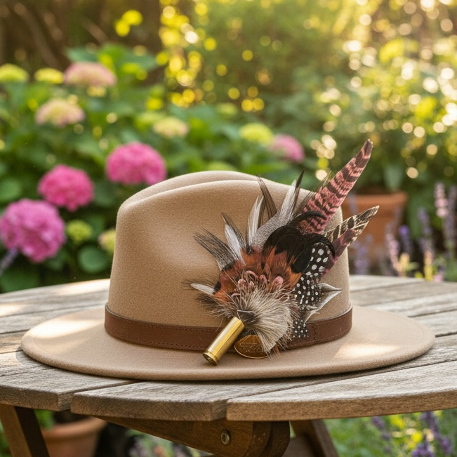 Light Pink, Black, White and Natural Feather Hat Pin CFP843