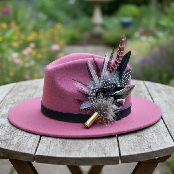 Light Pink, Black, White and Natural Feather Hat Pin CFP844