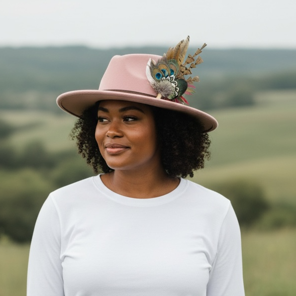 Green, Wine and Natural Feather Hat Pin CFP847