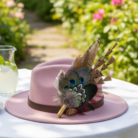 Green, Wine and Natural Feather Hat Pin CFP847