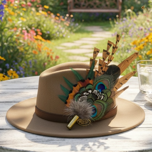 Peacock and Natural Feather Hat Pin CFP848
