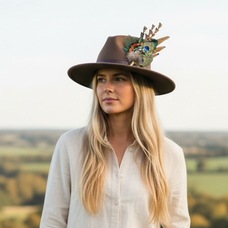 Peacock and Natural Feather Hat Pin CFP848