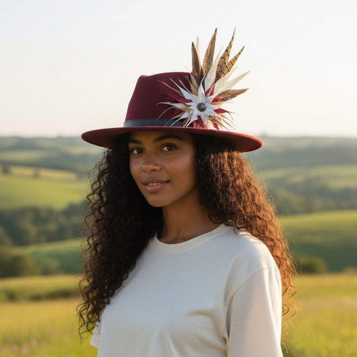 Magenta, Gold, White and Natural Feather Hat Pin (CFP838)