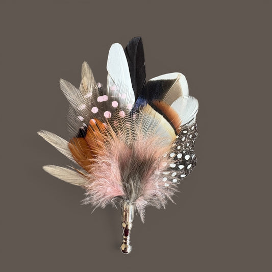 Pink, black, white & Natural Feather Lapel Pin CFLP262