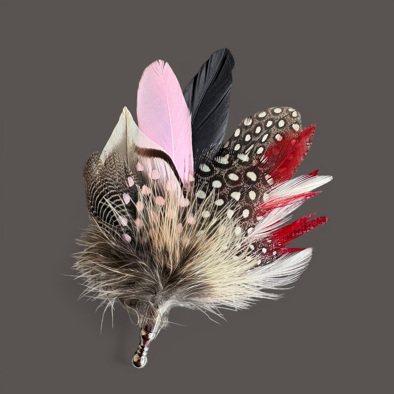 Pink, red, black, white & Natural Feather Lapel Pin CFLP261