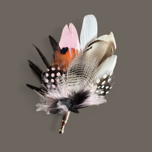 Pink, Black, White & Natural Feather Lapel Pin CFLP260