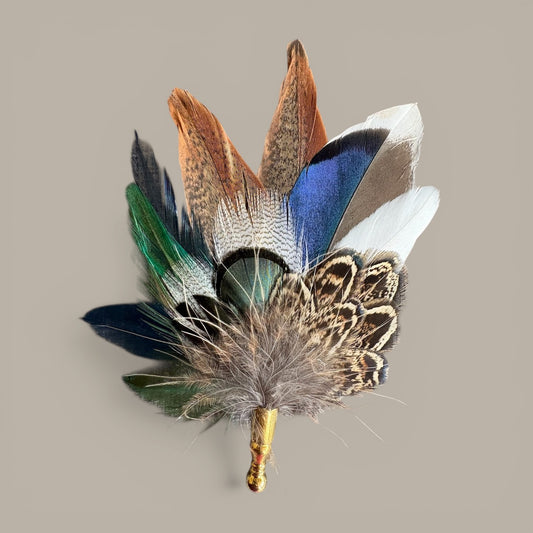 Green, Blue & Natural Feather Lapel Pin CFLP259