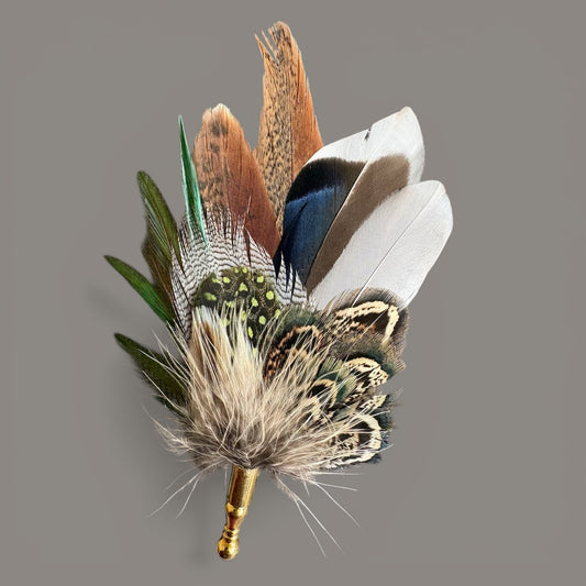 Green, Blue & Natural Feather Lapel Pin CFLP258