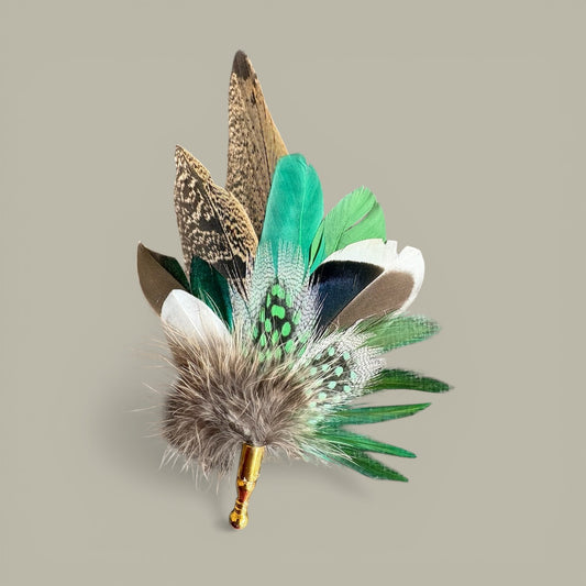 Green, & Natural Feather Lapel Pin CFLP257