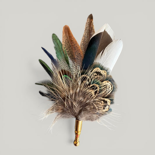 Green, Blue & Natural Feather Lapel Pin CFLP256