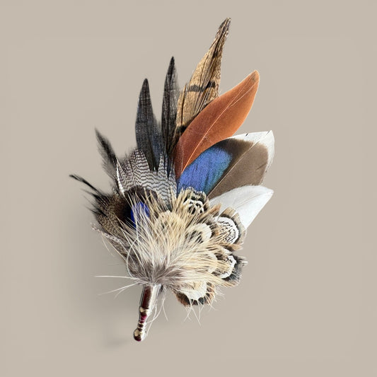 Blue & Natural Feather Lapel Pin CFLP254