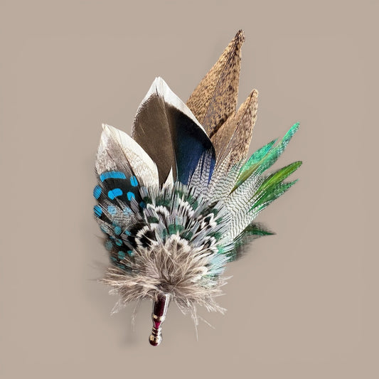 Teal, Green and Natural Feather Lapel Pin CFLP253