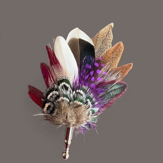 Damson, Purple & Natural Feather Lapel Pin CFLP252