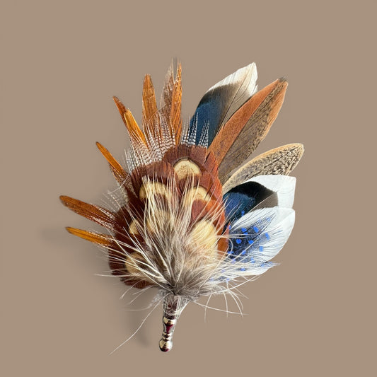 Blue & Natural Feather Lapel Pin CFLP251