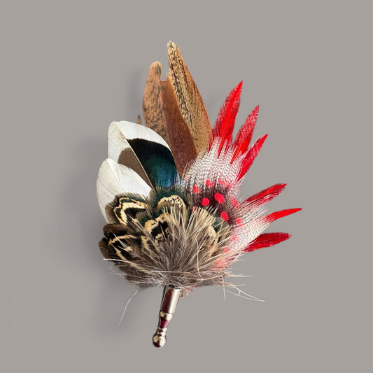 Red & Natural Feather Lapel Pin CFLP250