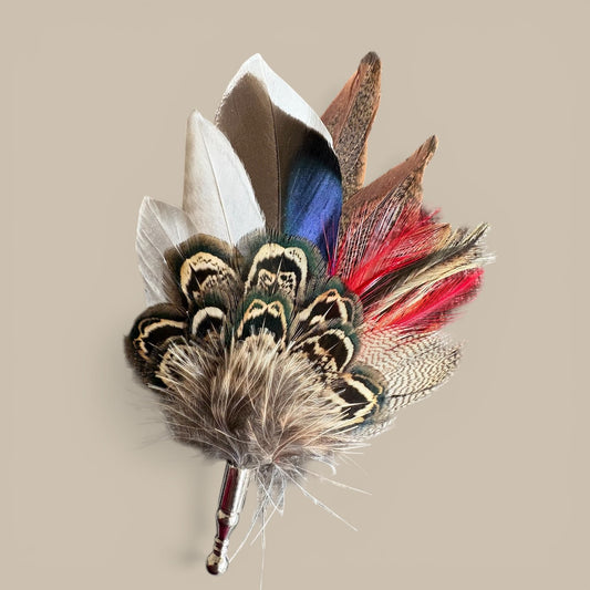Red & Natural Feather Lapel Pin CFLP249