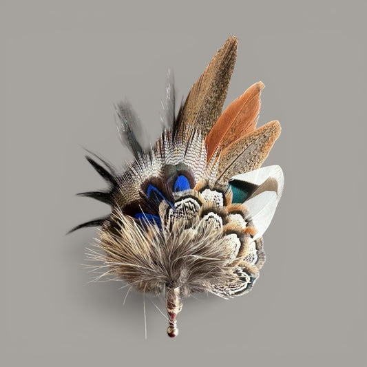 Blue & Natural Feather Lapel Pin CFLP248