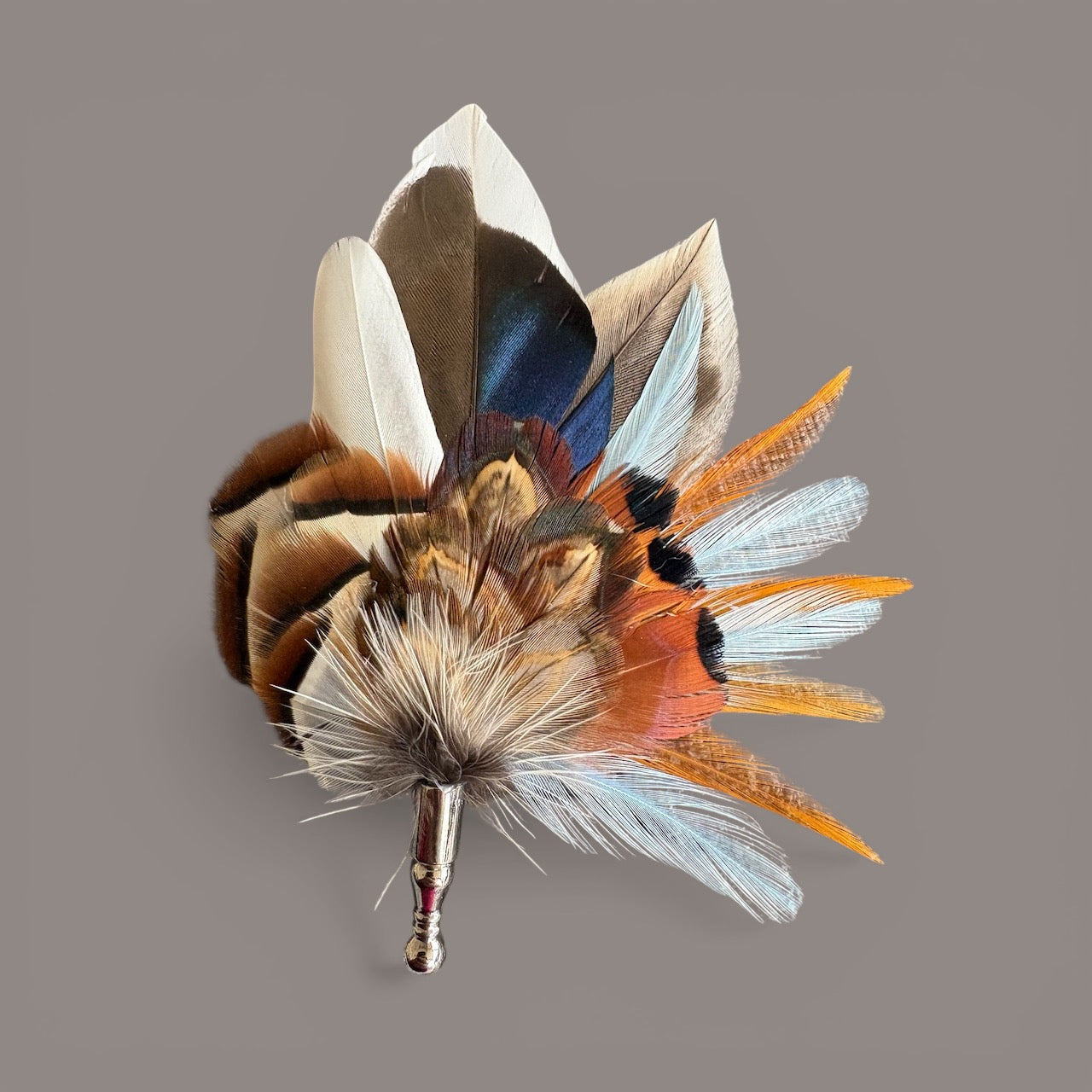 Blue & Natural Feather Lapel Pin CFLP235