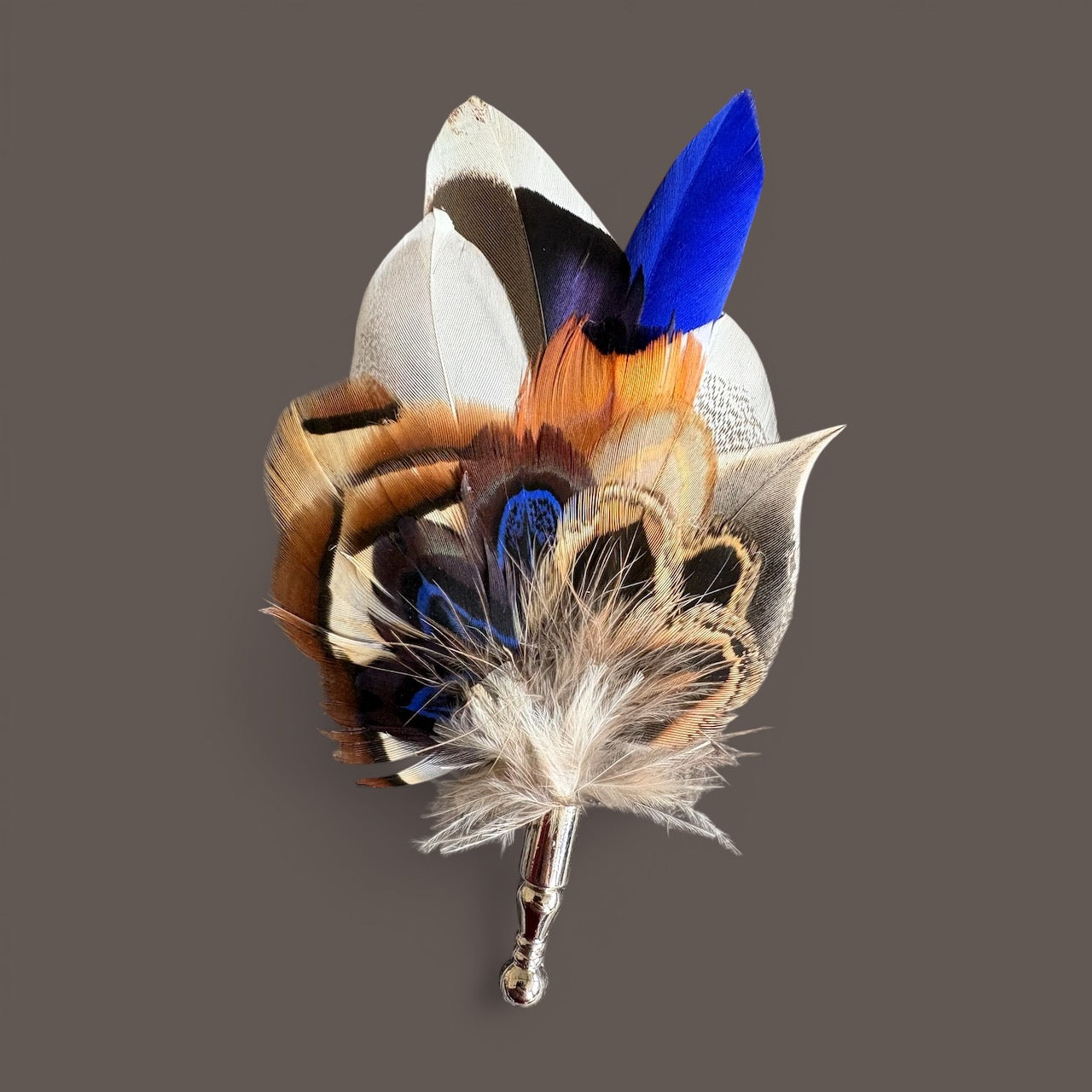 Blue & Natural Feather Lapel Pin CFLP233