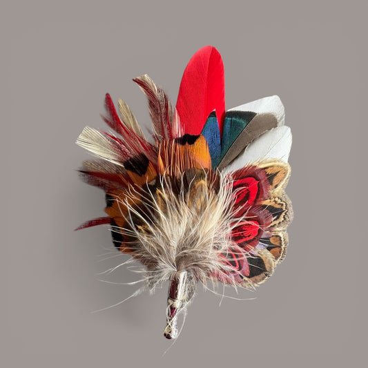 Red & Natural Feather Lapel Pin CFLP230