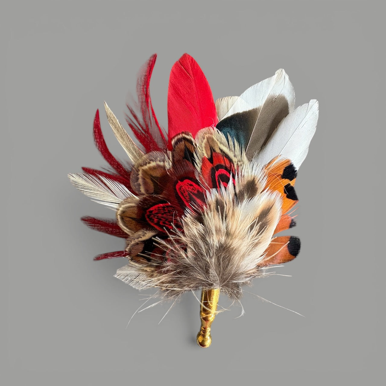 Red & Natural Feather Lapel Pin CFLP226