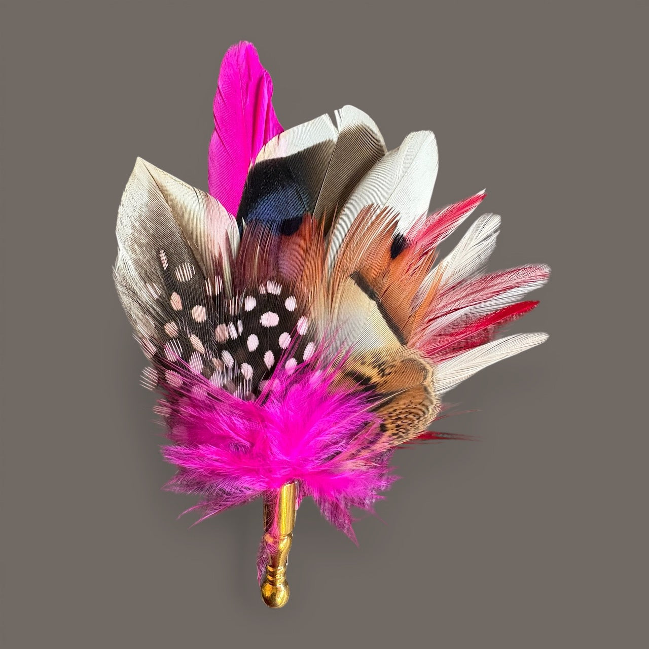 Cerise, Light Pink & Natural Feather Lapel Pin CFLP220