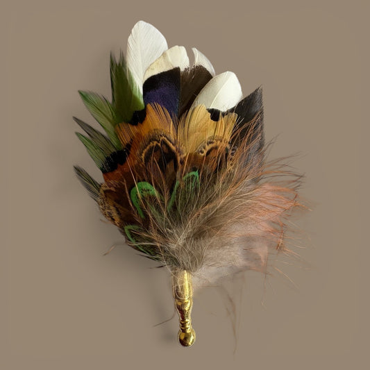 Green  & Natural Feather Lapel Pin CFLP217