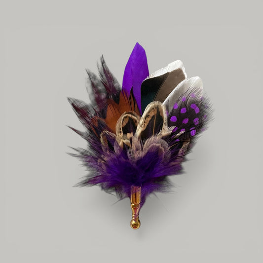 Purple and Natural Feather Lapel Pin CFLP216