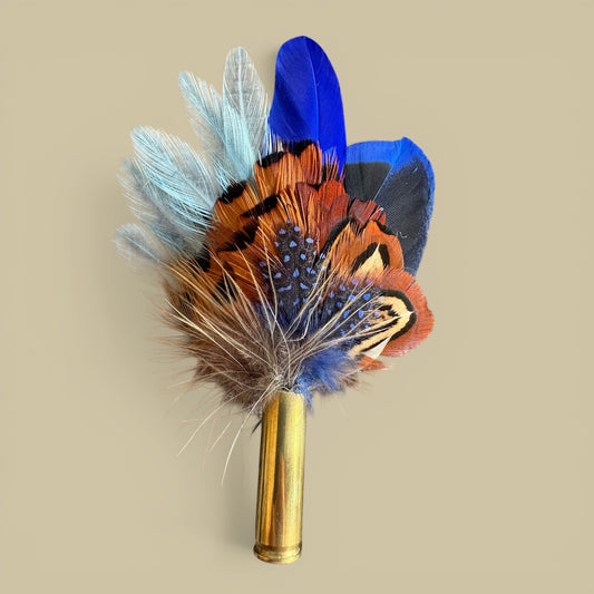 Navy Blue, Light Blue & Natural Feather Lapel Pin CFLP214