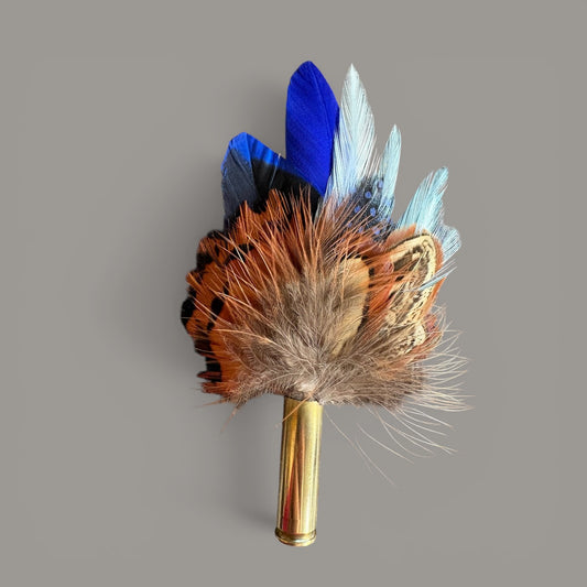 Royal Blue, Light Blue & Natural Feather Lapel Pin CFLP212