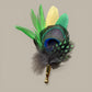 Green, Lime & Peacock Feather Lapel Pin in a Gold Clasp (CFLP180)