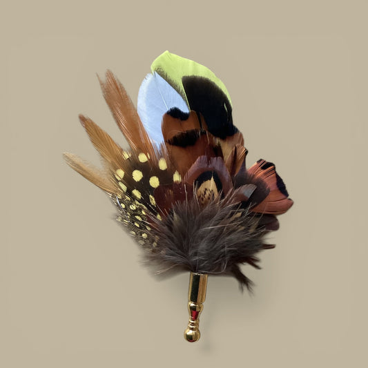 Yellow and Natural Feather Lapel Pin in a Gold Clasp (CFLP171)